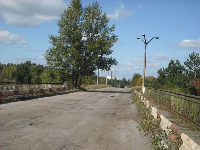 vemos un puente largo en color blanco y mucha vegetacion al fondo